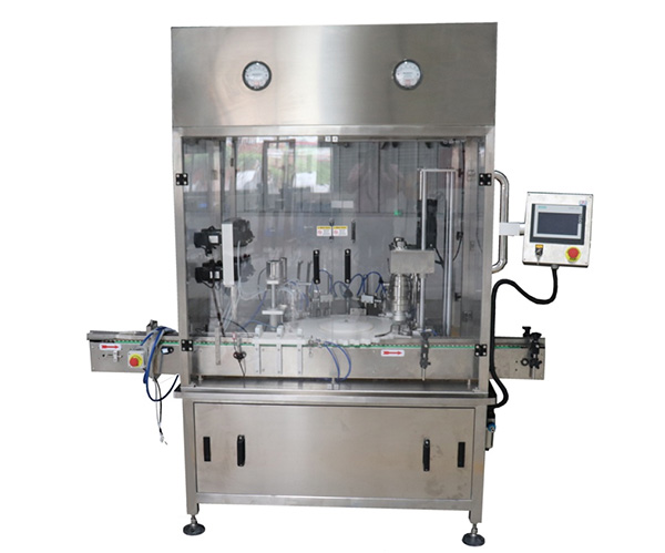 Small bottle filling, (plugging) & capping machine
